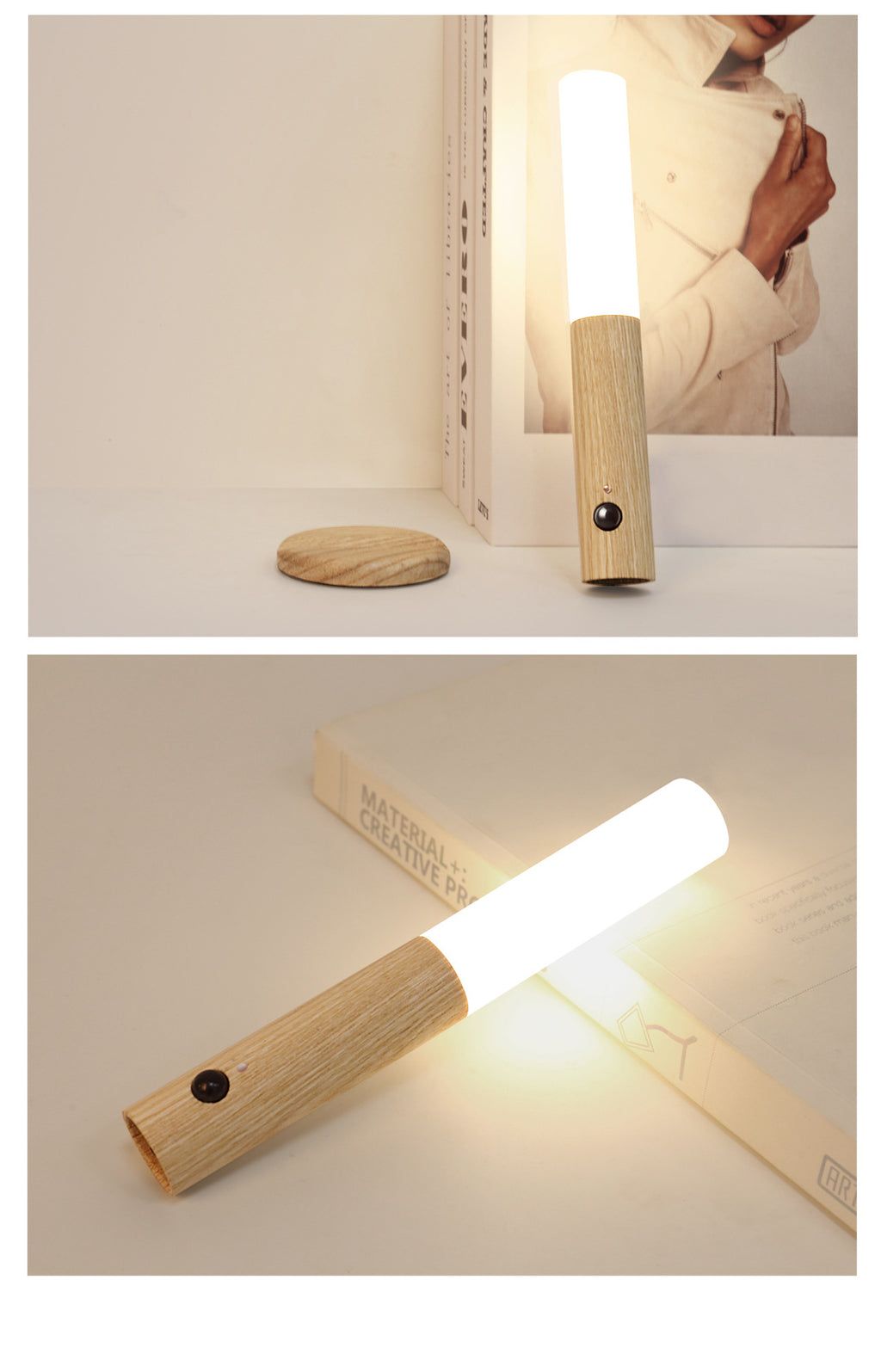 Magnetic Wooden LED Night Light — PIR Motion Sensor