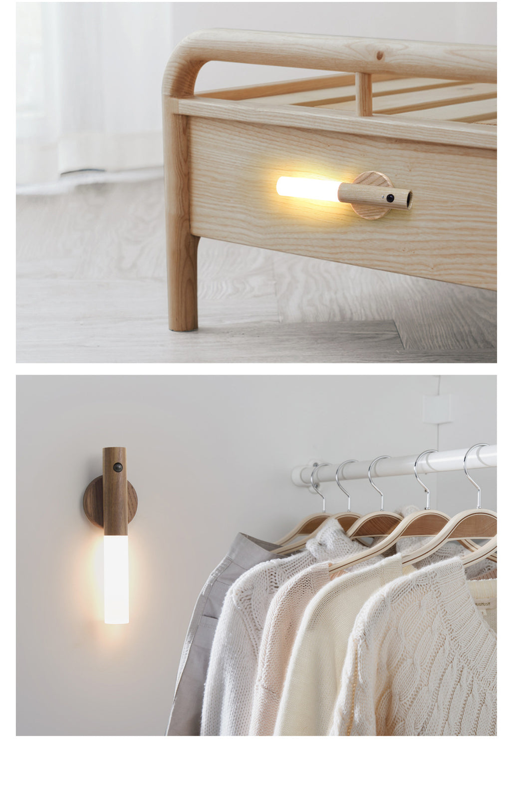 Magnetic Wooden LED Night Light — PIR Motion Sensor