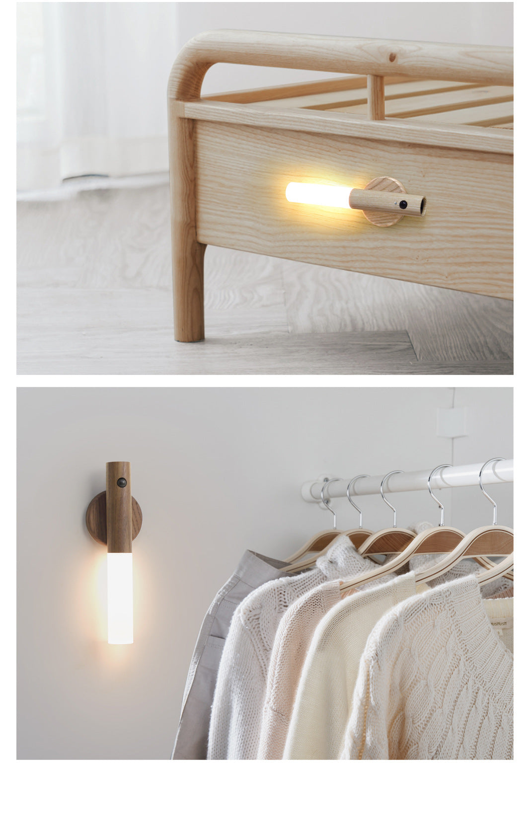 Magnetic Wooden LED Night Light — PIR Motion Sensor
