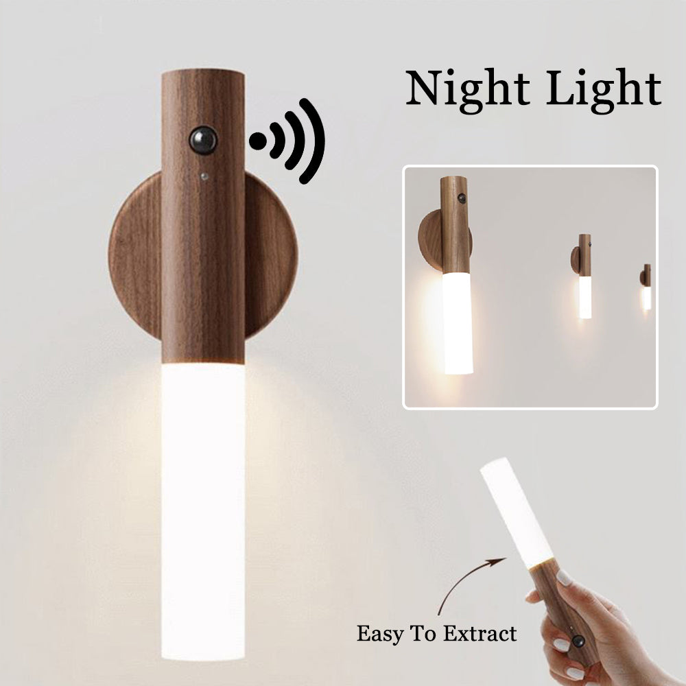 Magnetic Wooden LED Night Light — PIR Motion Sensor