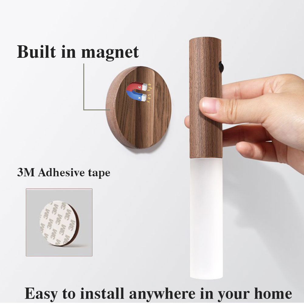 Magnetic Wooden LED Night Light — PIR Motion Sensor