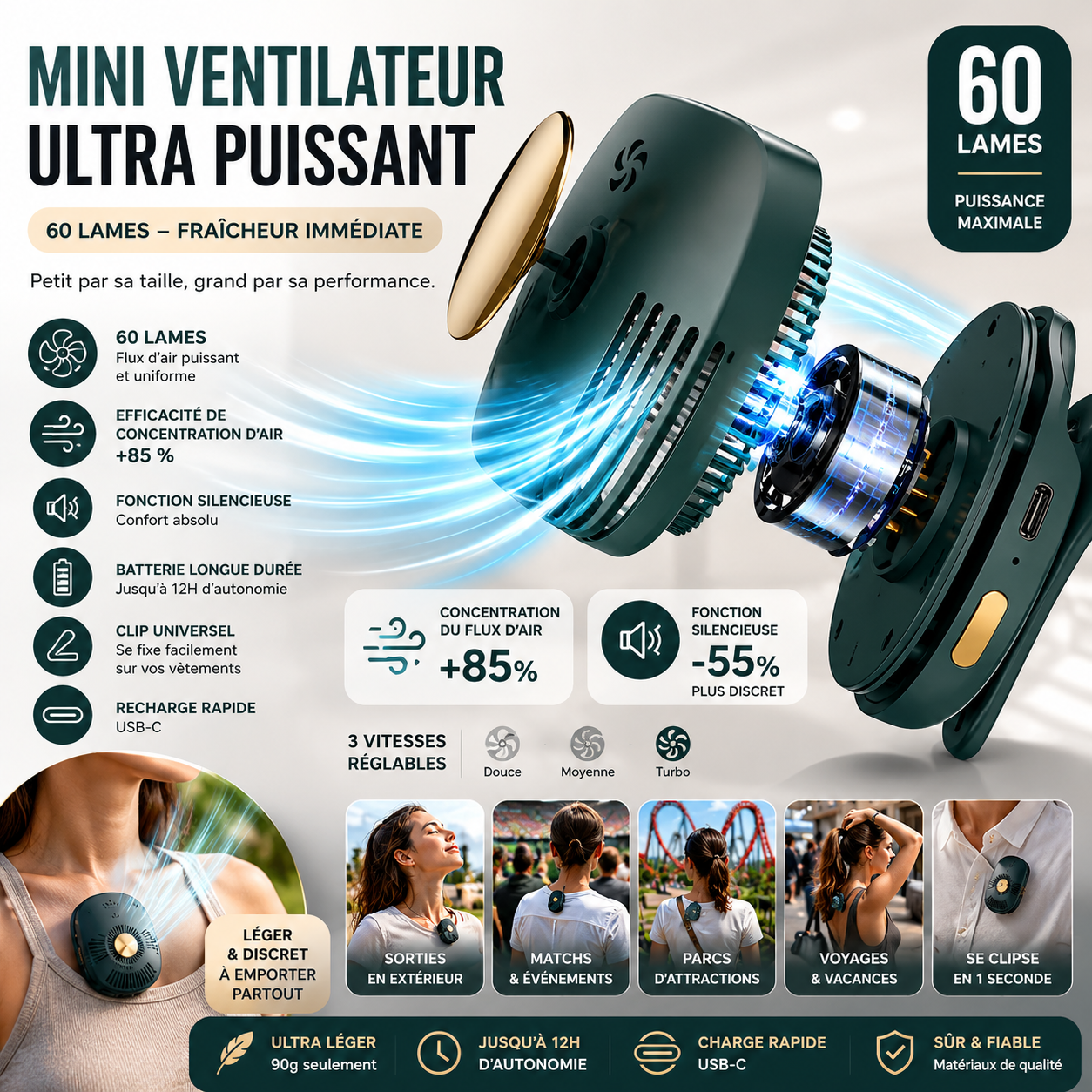 Mini Ventilateur Portable à Clip