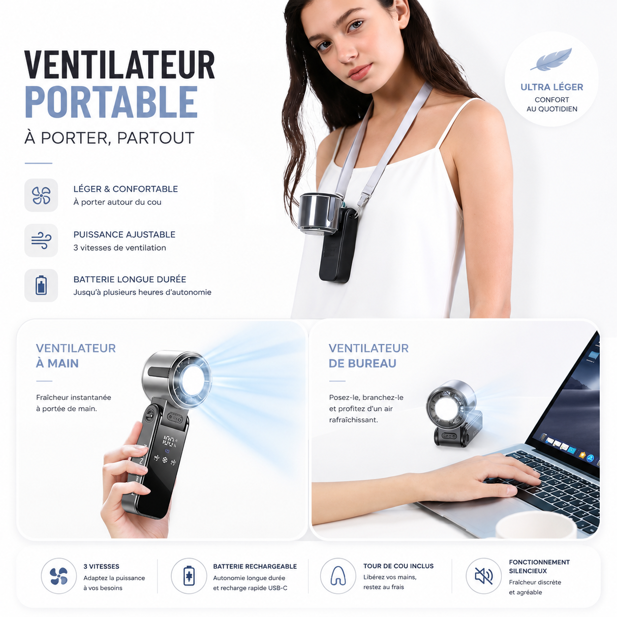 Mini ventilateur portable silencieux