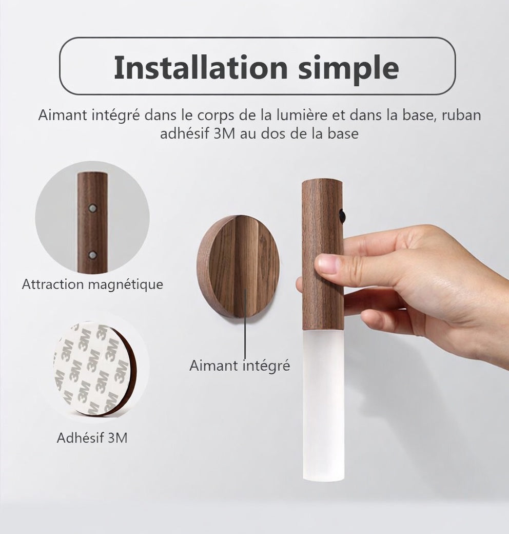Magnetic Wooden LED Night Light — PIR Motion Sensor